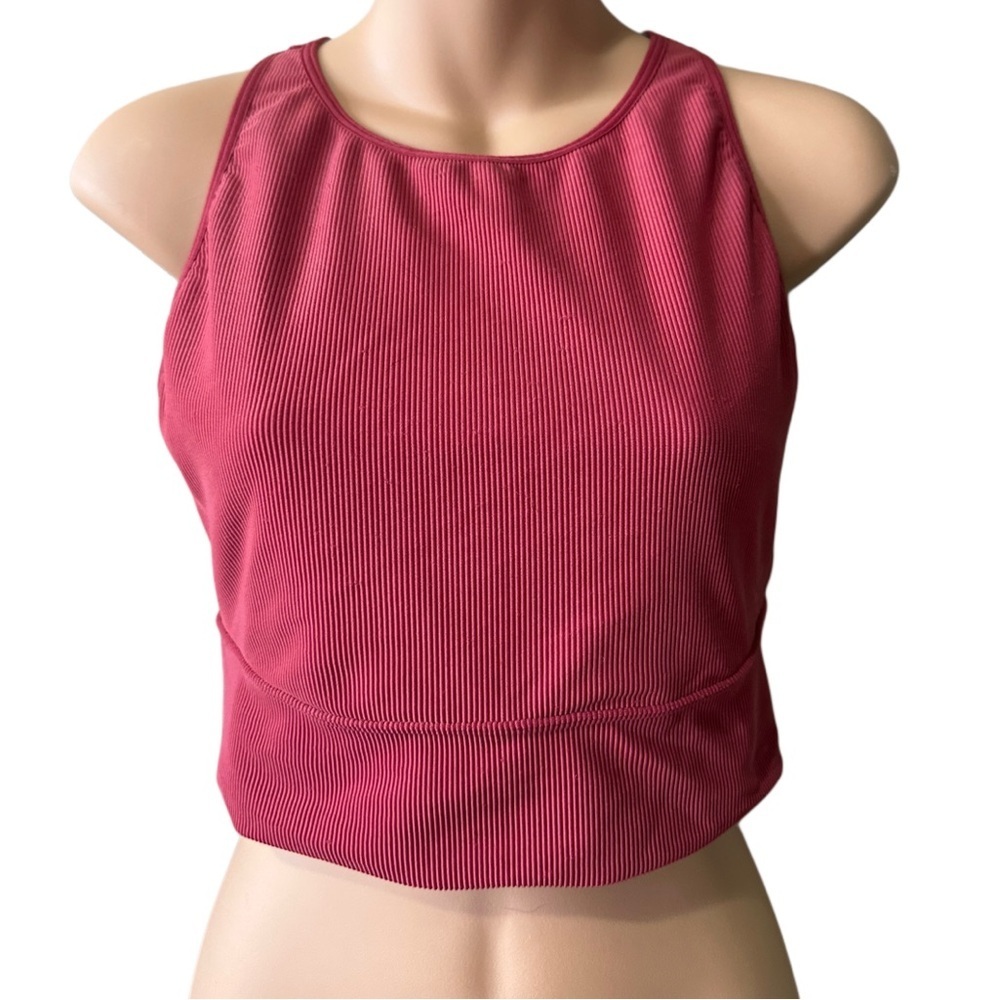 CALIA by Carrie Underwood Vibrant Red Top with Thick Band and Crisscross Straps